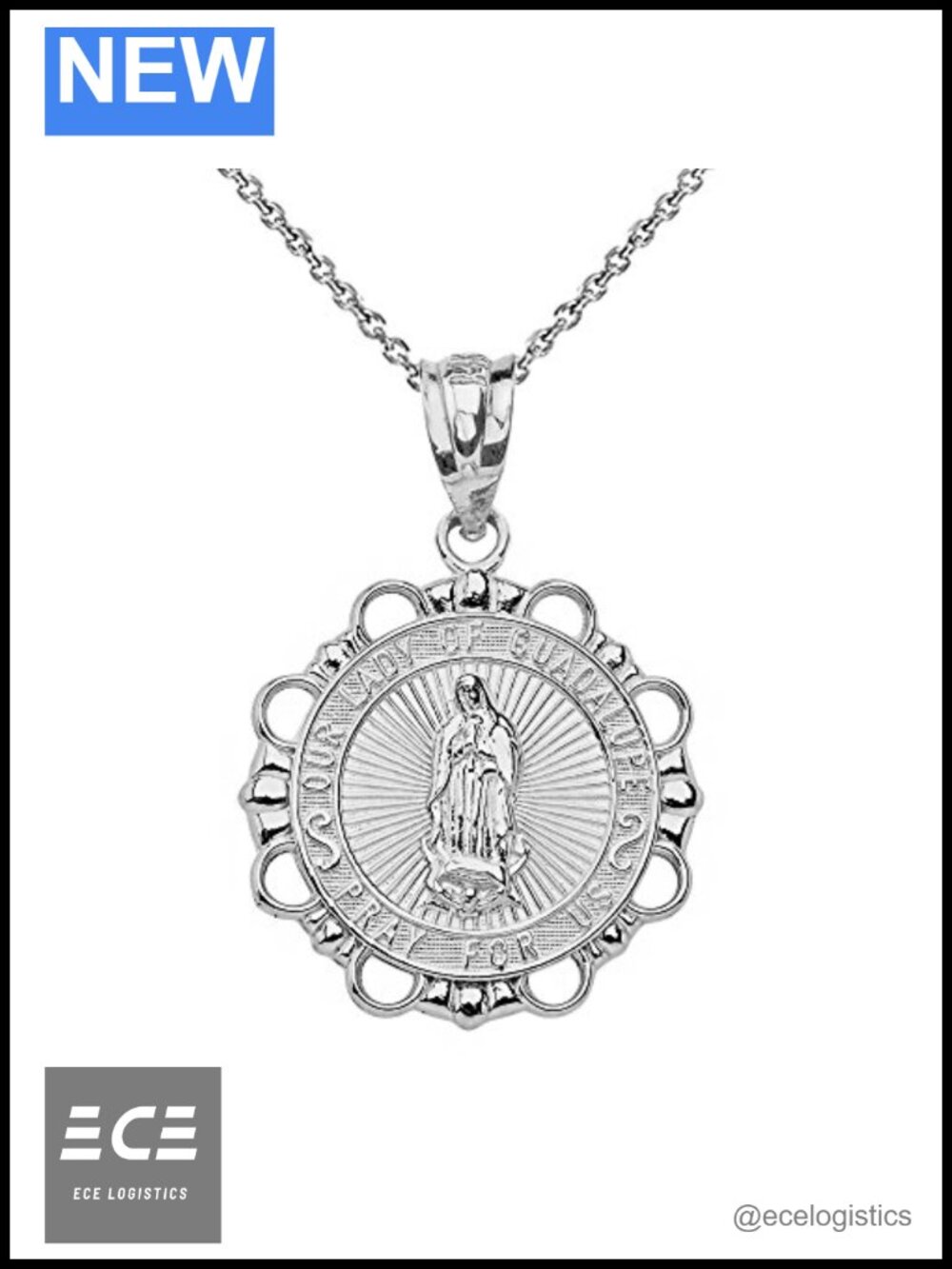 Sterling Silver Our Lady of Guadalupe Miraculous Medal Necklace
